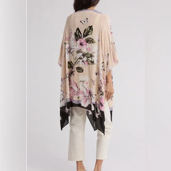 New! Vince Camuto Lily Botanical Floral Kimono Cardigan, Wrap Rayon OSFM - Picture 4 of 16